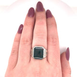 10k White Gold Art Deco Genuine Natural Bloodstone Men's Ring Jewelry (#J5678)