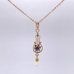 10k Yellow Gold Victorian Sapphire Lavaliere Pendant Jewelry (#J5602)