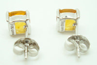 14K Gold Cushion Cut 1.84ct Genuine Natural Citrine Earrings (#J2400)