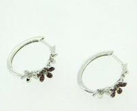 14k White Gold Genuine Natural Ruby and Diamond Flower Earrings (#J4318)