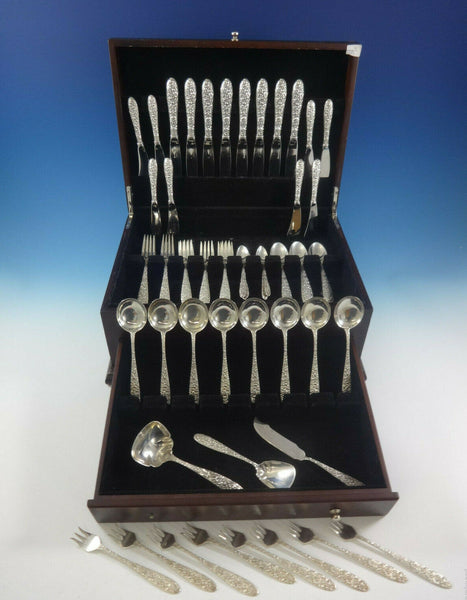 Southern Rose by Manchester Sterling Silver Flatware 8 Set 67 Pieces Repousse