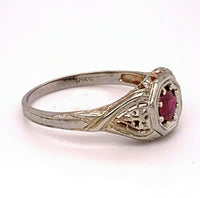 Filigree 18k White Gold Art Deco .52ct Genuine Natural Ruby Ring (#J4841)