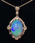 10k Yellow Gold Vintage Seven Carat Genuine Natural Opal Pendant (#J5658)