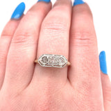 14k Gold Art Deco Genuine Natural Diamond Three Stone Filigree Ring (#J5586)