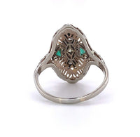 14k White Gold Art Deco Three Stone Diamond Filigree Ring (#J5631)