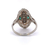 14k White Gold Art Deco Three Stone Diamond Filigree Ring (#J5631)