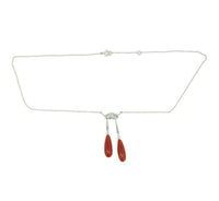 18k White Gold Double Genuine Natural Coral Briolette Drop Necklace (#J4718)