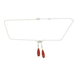 18k White Gold Double Genuine Natural Coral Briolette Drop Necklace (#J4718)