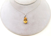 14K Gold Teardrop Genuine Natural Citrine Pendant with Diamonds (#J1748)