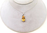 14K Gold Teardrop Genuine Natural Citrine Pendant with Diamonds (#J1748)