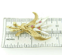 14k Gold Sheaves of Wheat Pin with Rubies and Pearls (#J640)