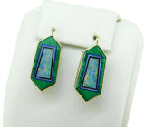 Kaufmann 14k Yellow Gold Genuine Natural Opal Malachite Intarsia Earrings #J4711