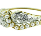 14k White and Yellow Gold Diamond and Pearl Bangle Bracelet (#J727)