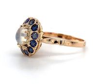 14k Yellow Gold Genuine Natural Moonstone Ring with Sapphire Halo (#J5844)