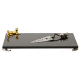 Michael Aram Stainless Steel and Gold Cat & Mouse Cheese Board with Knife - New