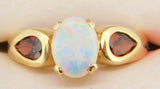 14k Yellow Gold Genuine Natural Opal and Garnet Ring (#J3990)