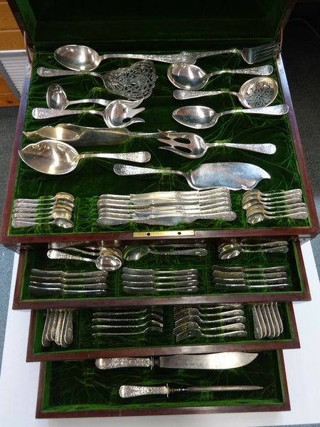 Sheraton by Mount Vernon Sterling Silver Flatware Set Fitted Chest 243 Pc R Mono