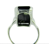 18k Gold Hand Engraved Genuine Natural Onyx Initial A Ring with Diamond (#J4769)