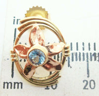 Retro 14k Gold Genuine Natural Aquamarine Earrings w/Rose Gold Flowers (#J2522)
