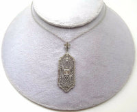 10k White Gold Pierced Deco / Filigree Pendant with Diamond (#J3509)