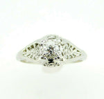 Art Deco 18k White Gold Genuine Natural Diamond Filigree Ring .36ct (#J865)