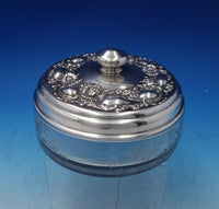 Hunt Sterling Silver Jar w/Stenciled Roses Butterfly and Chrysanthemum Lid #5319