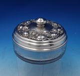 Hunt Sterling Silver Jar w/Stenciled Roses Butterfly and Chrysanthemum Lid #5319