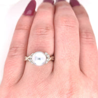 14k White Gold 8.8mm Silver Akoya Pearl Ring Jewelry (#J5591)