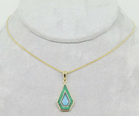 14k Gold Kite Shaped Intarsia Pendant with Genuine Natural Opal Inlay (#J4277)