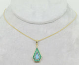 14k Gold Kite Shaped Intarsia Pendant with Genuine Natural Opal Inlay (#J4277)