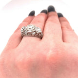 Platinum 2.43 Carat TW Genuine Natural Diamond 3 Stone Filigree Ring (#J5520)