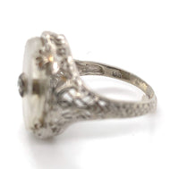 14k Gold Genuine Natural Oval Rock Crystal Quartz Filigree Ring w/Diamond #J5932