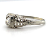 18k White Gold Filigree Genuine Natural Diamond Ring Chevron Like Design #J5946