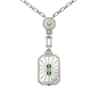 14k White Gold Genuine Natural Rock Crystal Quartz Necklace with Enamel (#J5935)