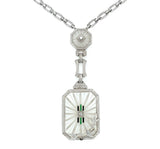 14k White Gold Genuine Natural Rock Crystal Quartz Necklace with Enamel (#J5935)