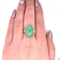14k Yellow Gold Arts and Crafts Jade Ring Handmade (#J5447)