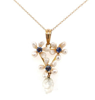 14k Yellow Gold Freshwater River Pearl and Sapphire Lavaliere Jewelry (#J5696)