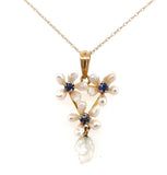 14k Yellow Gold Freshwater River Pearl and Sapphire Lavaliere Jewelry (#J5696)