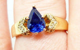 Gorgeous 1.28ct Royal Blue Pear Genuine Natural Sapphire Ring (#J406)