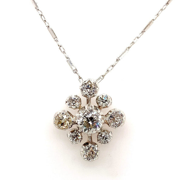 14k and Silver 2.50 Carat TW Antique Genuine Natural Diamond Pendant (#J5925)