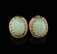 14k Yellow Gold Genuine Natural Opal Stud Earrings with Lots of Color! (#J6442)