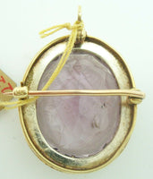 14K Gold Large Oval Genuine Natural Amethyst Cameo Pin / Pendant (#J2297)