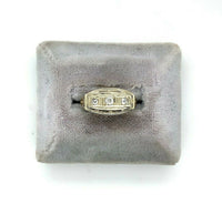 14k White Gold Filigree Genuine Natural Three Diamond Ring w/Platinum Top #J5351