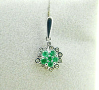 14k White Gold Genuine Natural Emerald and Diamond Drop Earrings (#J5072)
