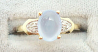 14K Gold Oval Genuine Natural Chalcedony Ring with Diamonds (#J2644)