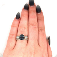 14k White Gold Cushion Cut 2.92 Carat Genuine Natural Grey Spinel Ring (#J5522)