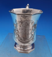 Wood and Hughes Coin Silver Baby Cup Chased Flowers Leaf Cartouche Footed #7419