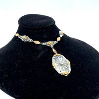 10k Tri-Color Gold Genuine Natural Rock Crystal Quartz Necklace (#J5363)