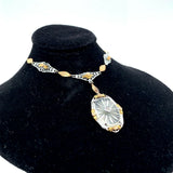 10k Tri-Color Gold Genuine Natural Rock Crystal Quartz Necklace (#J5363)