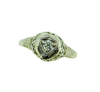 18k White Gold Filigree Heart .10ct Genuine Natural Diamond Ring (#J4768)